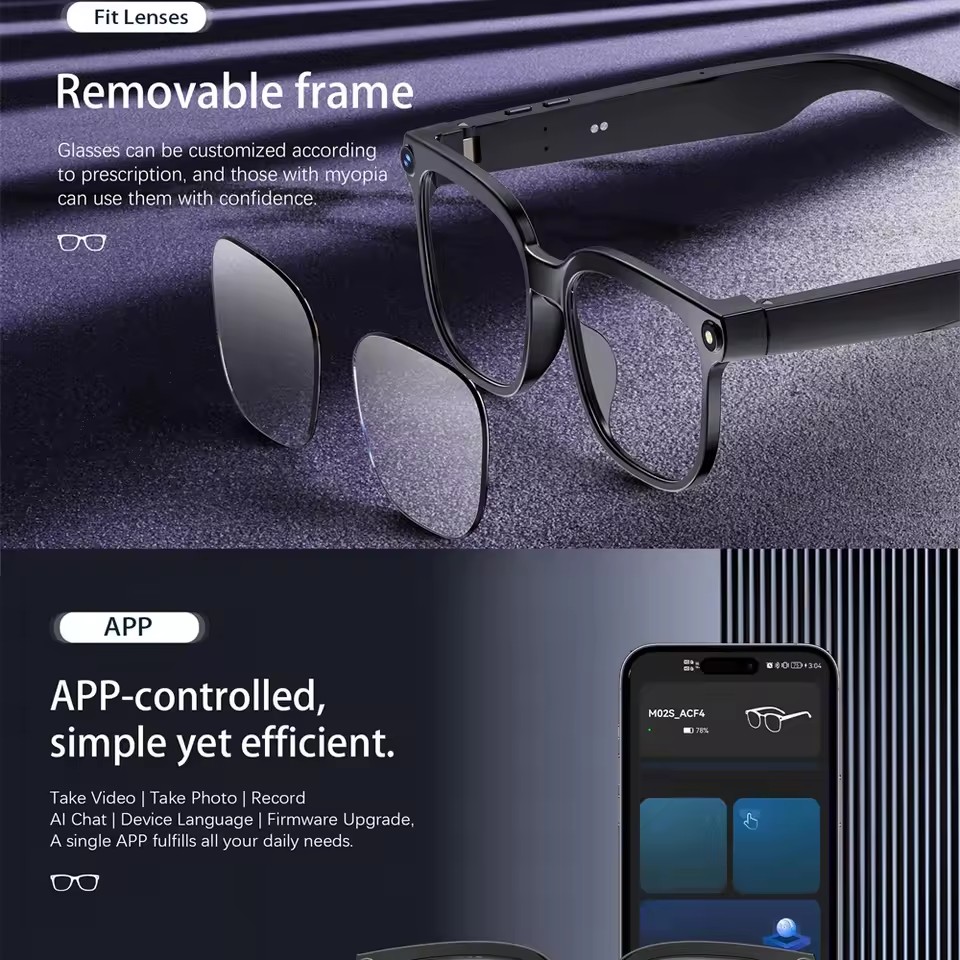 M02S AI Smart Glasses 8MP Came - đánh giá và giá Audio Music To Video Ai