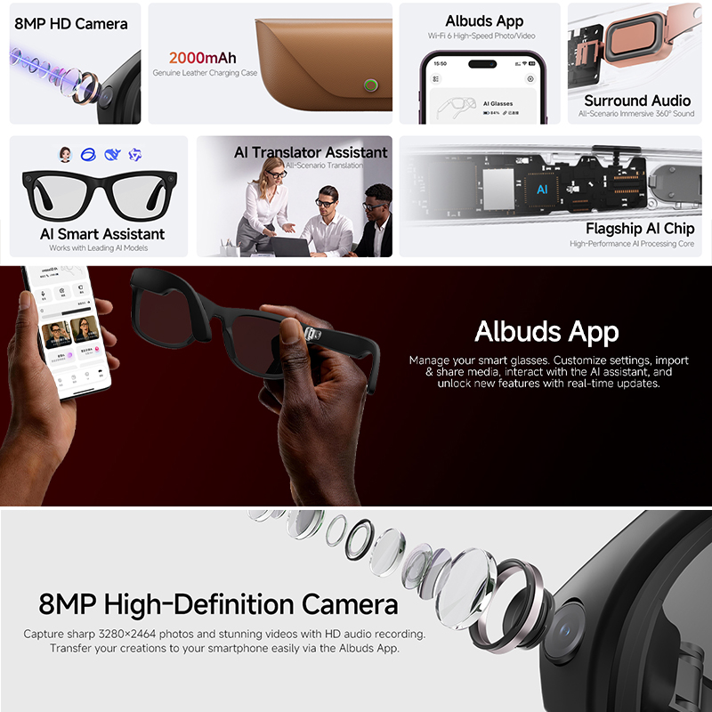 2026 New AI Smart Glasses 8MP  - đánh giá và giá Audio Music To Video Ai